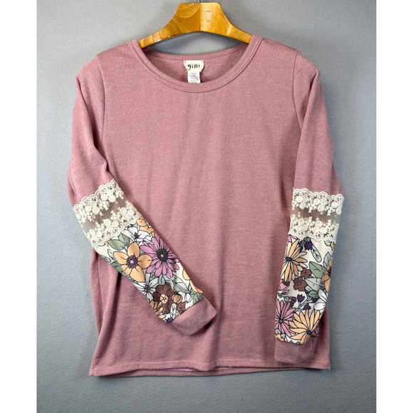 BiBi Tops - BiBi Top Floral Sleeve Lace Cuff Long Sleeve Blouse Casual Pullover Womens L EUC